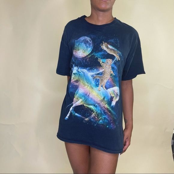 Vintage unicorn cat graphic tee sz M - Picture 2 of 5